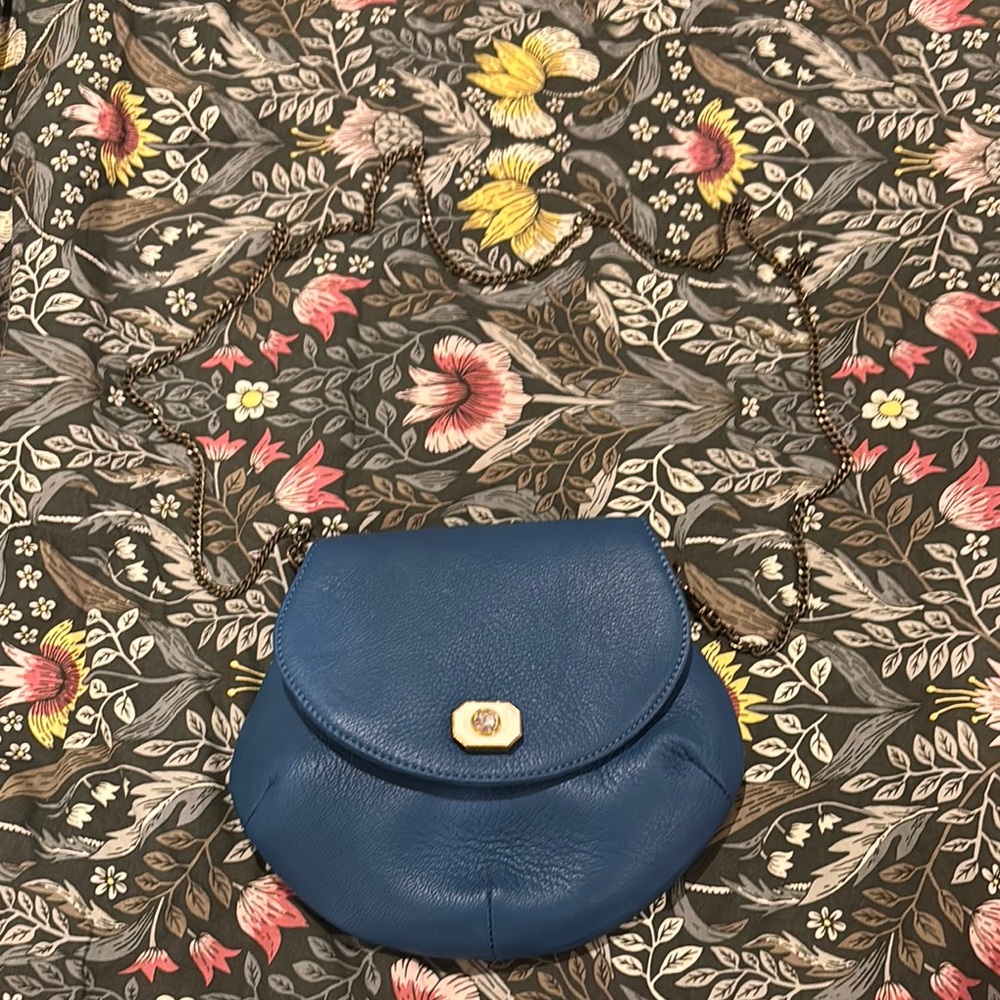 Anthropologie Blue Crossbody Bag with Gold Hardware